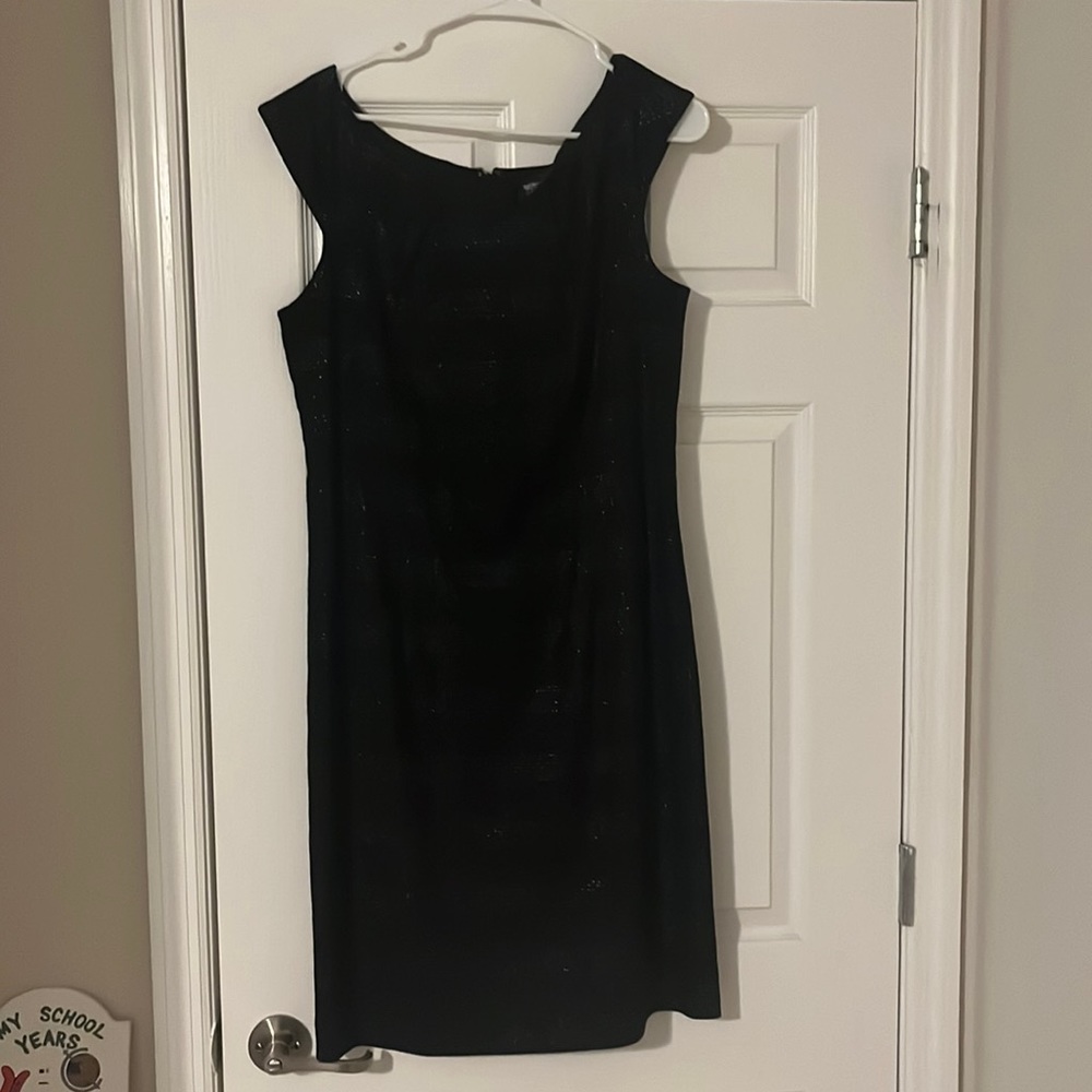 Black sheath dress with silver sparkles size 14; professionally dry cleaned